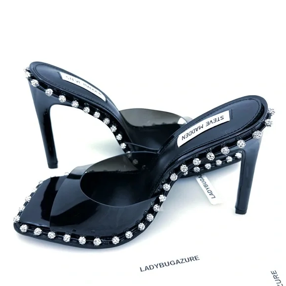 NWOB Steve Madden Women’s Zaylee Black Rhinestone Heels Size 8 - Sold Out - Picture 11 of 13